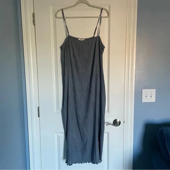 New! Madewell The Goldie Dress in Plissé Teapot Blue nwt 18959